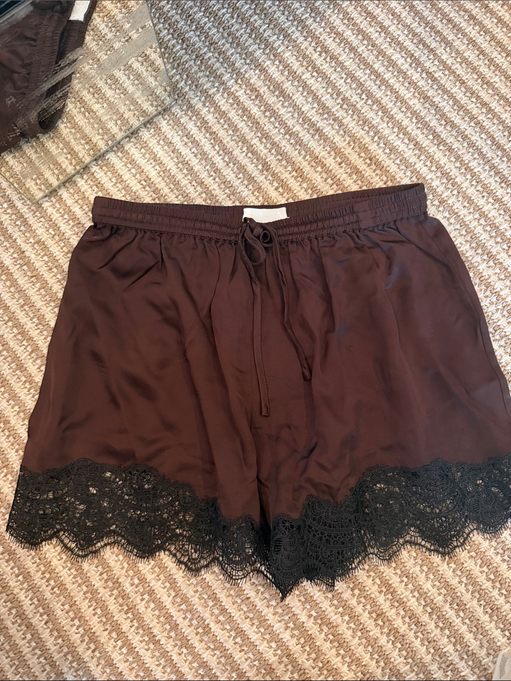 Silk-Blend Brown Lace Trim Women's Shorts